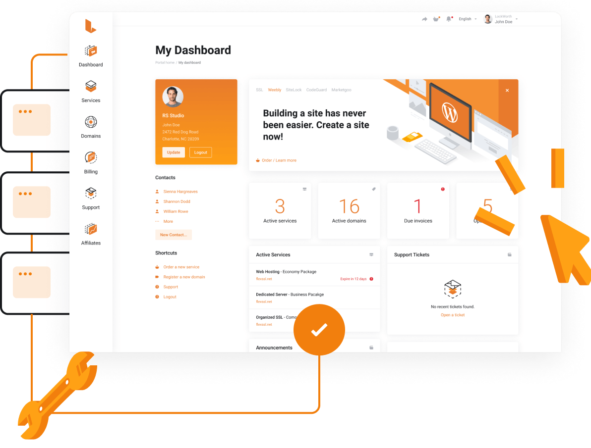 Web Hosting, Domain Names, WordPress & More - Super easy control panel to manage all your services